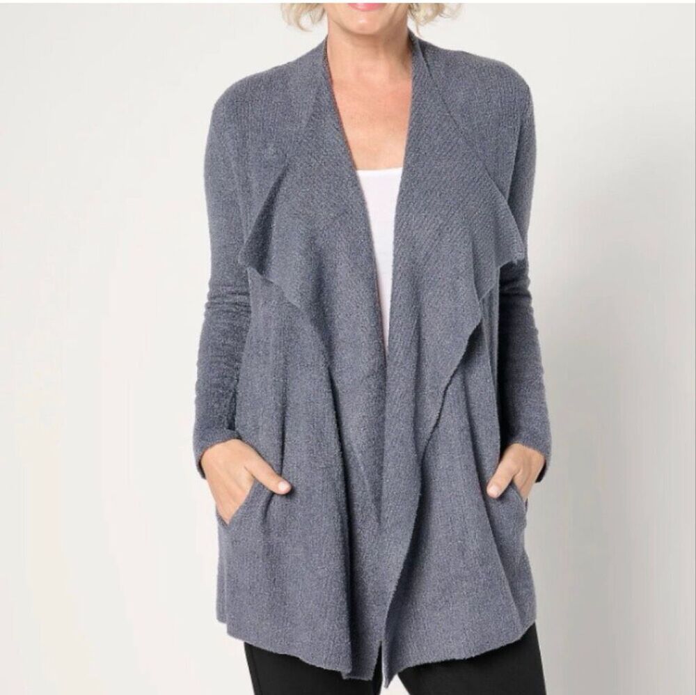 Barefoot Dreams CozyChic Lite Ribbed Island Wrap Cardigan Cosmic Blue L XL NWT